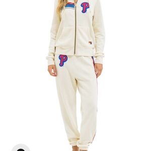 Aviator Nation Cream Jogger sweatpants with Red and Blue Phillies Logo